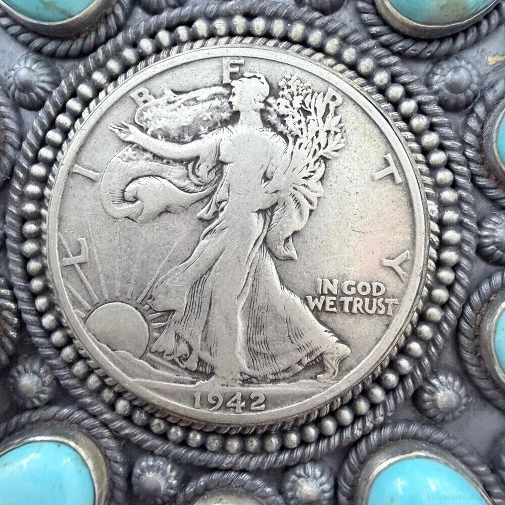 Genuine 1942 90% Silver Walking Liberty Half Dollar Coin w/Turquoise Uni Pendant - Picture 5 of 11